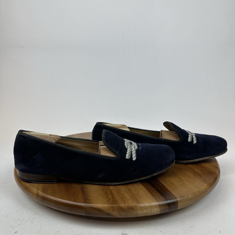 Mens Stubbs & Wootton Navy Blue Velvet Rope Knot Slippers Loafers Size 11 D